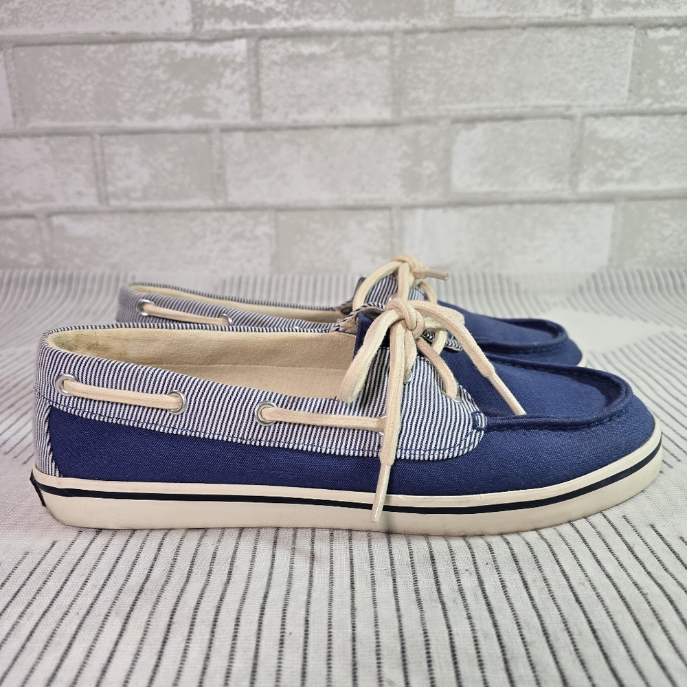 POLO by RALPH LAUREN Women's 7B Navy Blue Canvas Nautical Boat Shoes Loafers - Picture 4 of 11